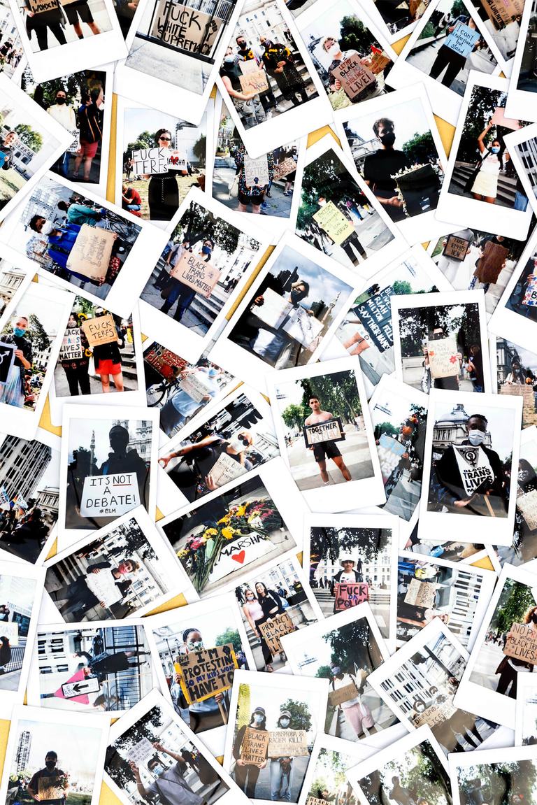 A collage of hundreds of images from Black Trans Lives Matter march