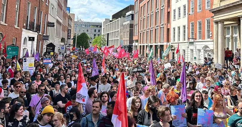 Protestors gather outside Leinster House in 2025